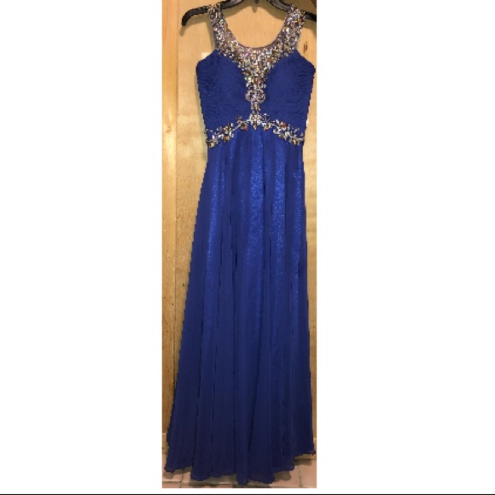 indigo long prom dress